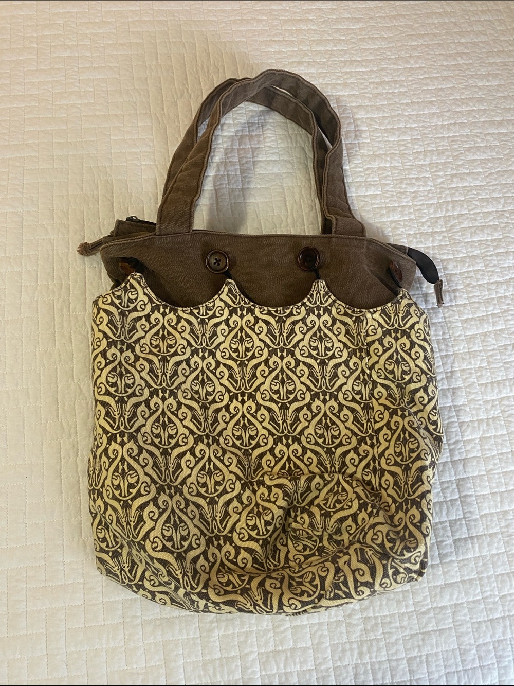 Scalloped Brown and Cream Patterned Tote Bag